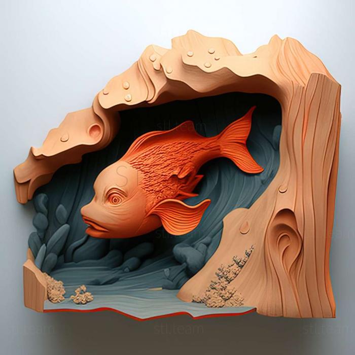 3D модель Риба поньо на скелі аніме (STL)